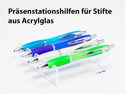 Stifthalter aus Acrylglas mit vier Kugelschreibern